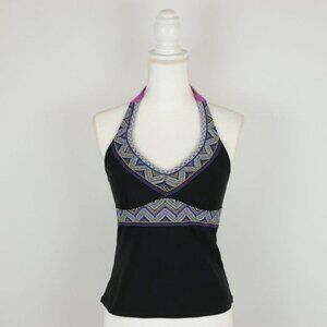 Athleta Ventana Women's Size 2 Black Purple V-Neck Support Halter Swim Tankini